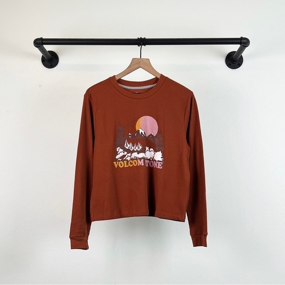 NWT Volcom Stone Thermality Long Sleeve Thermal Knit Graphic Top Dark Clay - Picture 6 of 10